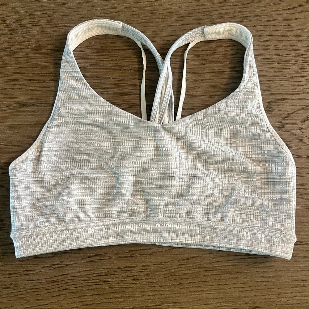 Athleta Jacquard Transcendence Strappy Gray Sports Bra Size Medium